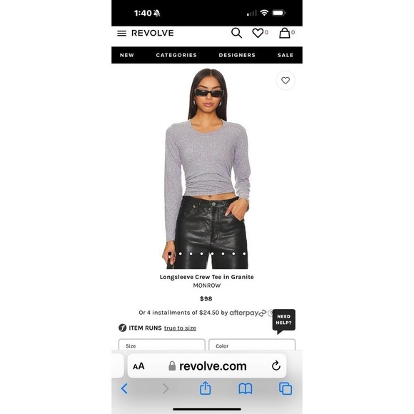 Monrow Long Sleeve Crew Neck Tee in Granite Women's Size XS NWOT - Picture 5 of 12